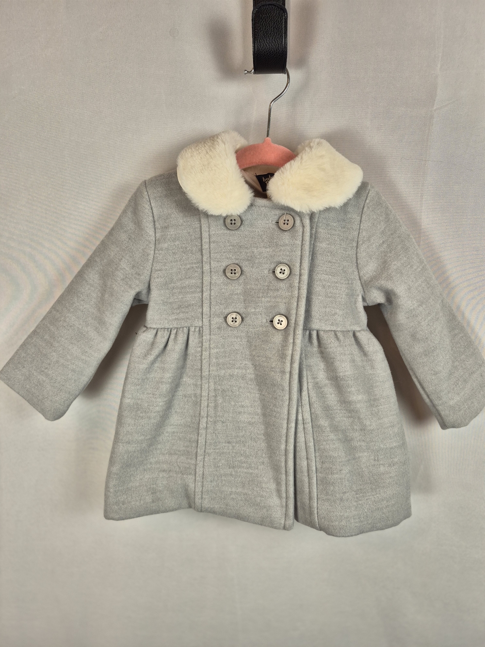 Baby B'Gosh Girls' Light Gray Double-Breasted Peacoat Faux Fur Collar 9m